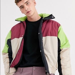 ASOS Reclaimed Vintage Color Block Puffer Jacket